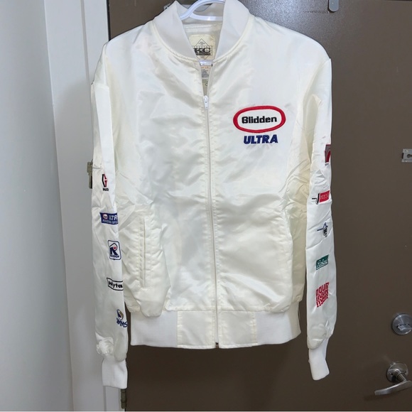 Vintage Glidden Ultra Paint Racing Nascar Jacket Size Large Promo White Nylon - Picture 2 of 7
